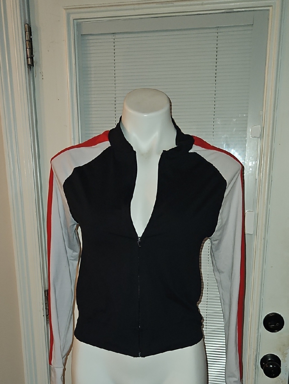feathers Black, Red & White Zip-Front Jacket